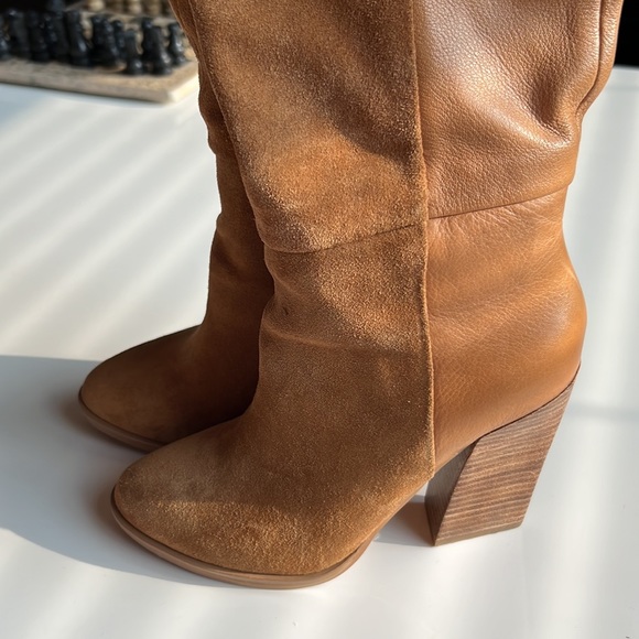 ALDO Boots leather & suede buttery soft knee high pull on camel - Picture 4 of 11